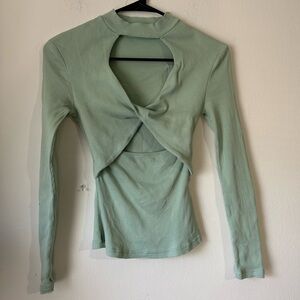 Minty Turquoise Seafoam Cut Out Long Sleeve Top